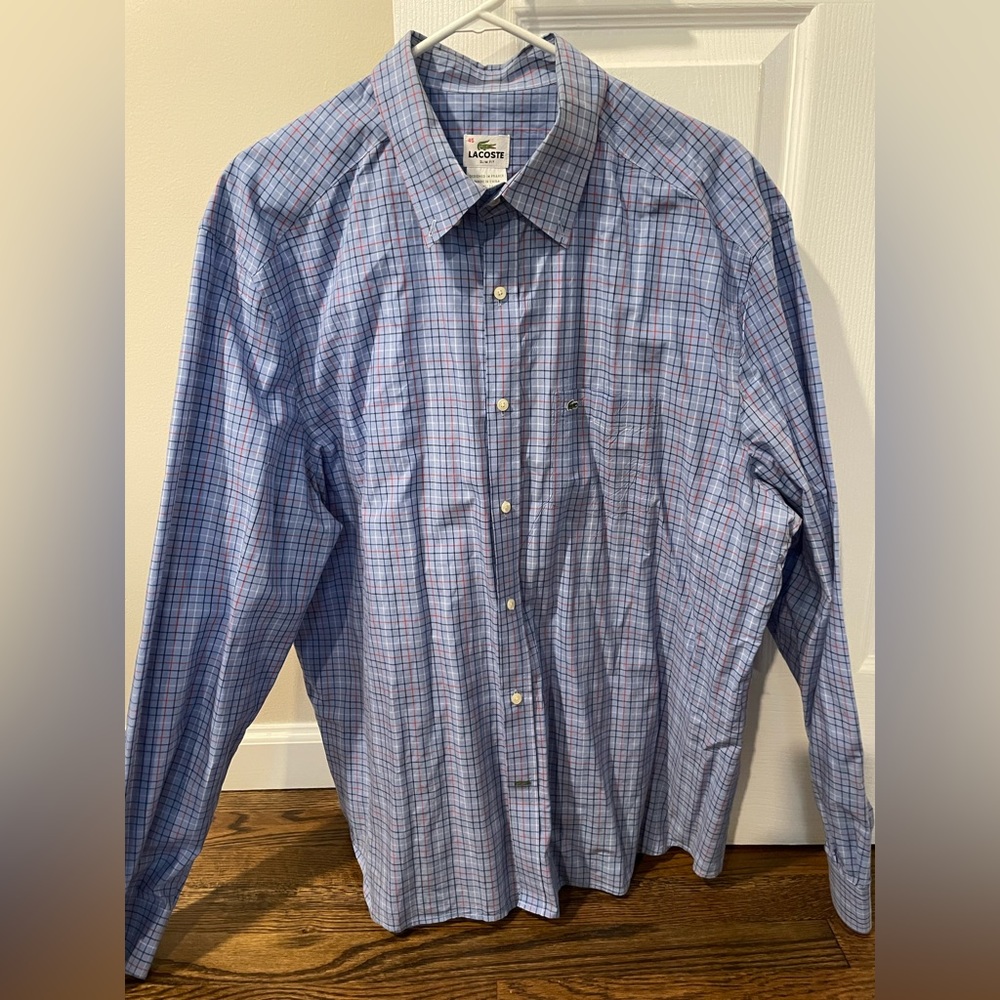 Lacoste button down slim fit checked shirt. Size 45
